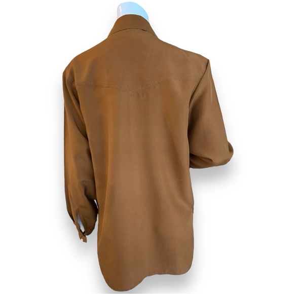 WANTED BY BEADS SILK COWGIRL BUTTON DOWN COOPER RHINESTONE  BLOUSE WOMEN S/M - Picture 2 of 9